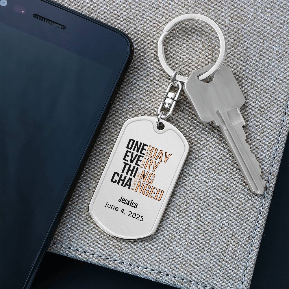 Personalized Uterine Cancer Dog Tag Necklace or Keychain – One Day Everything Changed – Custom Cancer Gift