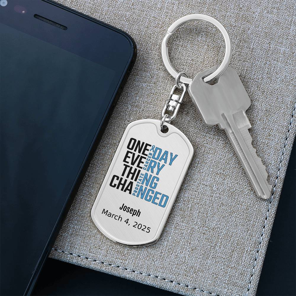 Personalized Prostate Cancer Dog Tag Necklace or Keychain – One Day Everything Changed – Custom Cancer Gift & Keepsake