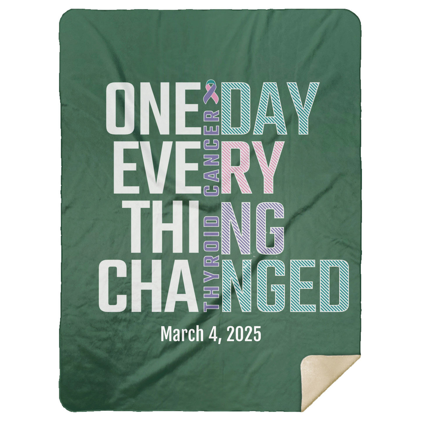 Personalized Thyroid Cancer Awareness Sherpa Blanket – One Day Everything Changed – Custom Name & Date - Three Sizes