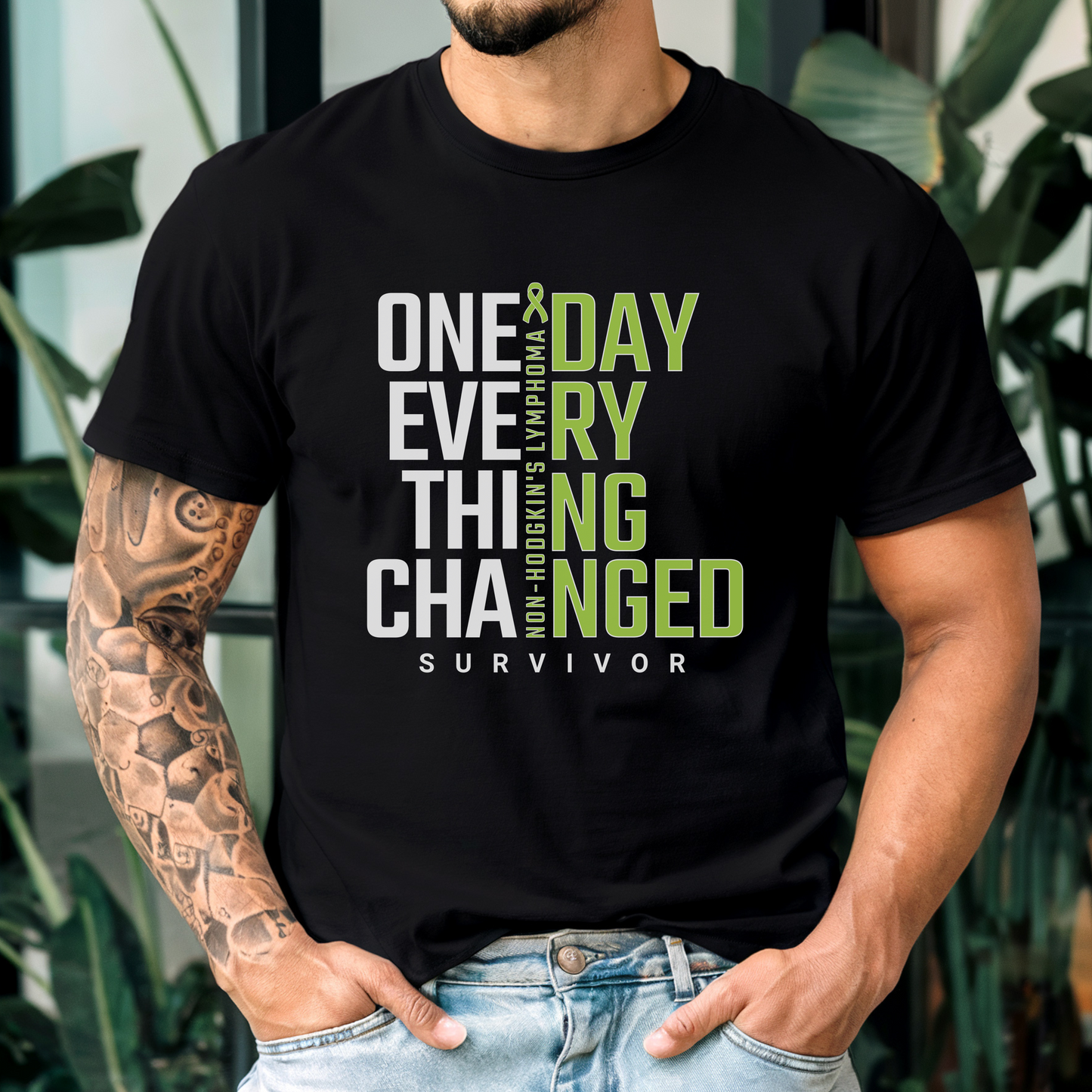 Non-Hodgkin's Lymphoma Cancer Tshirt, Cancer Survivor Shirt, Green Awareness Ribbon, T-Cell Lymphoma T-shirt, Support Squad Tee