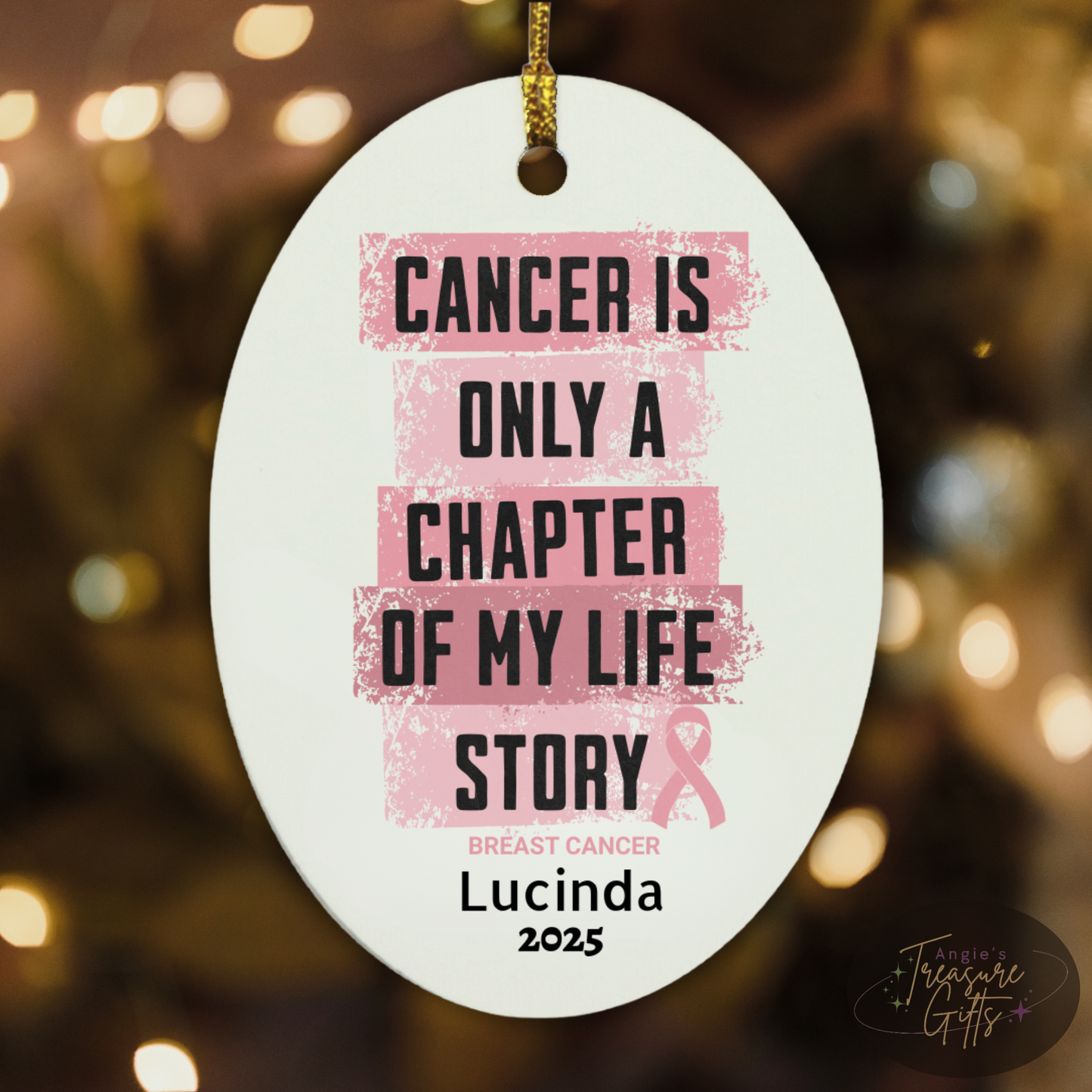 Personalized Breast Cancer Ornament – “Ready to Fight, Determined to Win” Pink Ribbon – Custom Name & Year