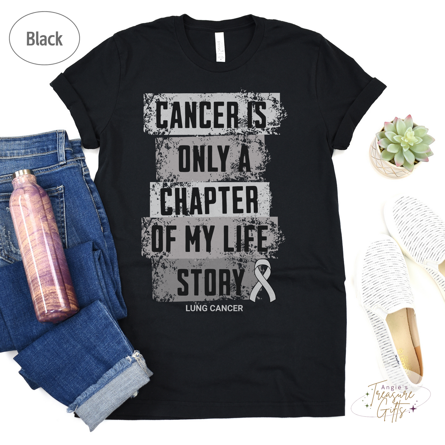 Lung Cancer Awareness T-Shirt – Cancer Is Only a Chapter of My Life Story – White Ribbon Cancer Support & Survivor Shirt