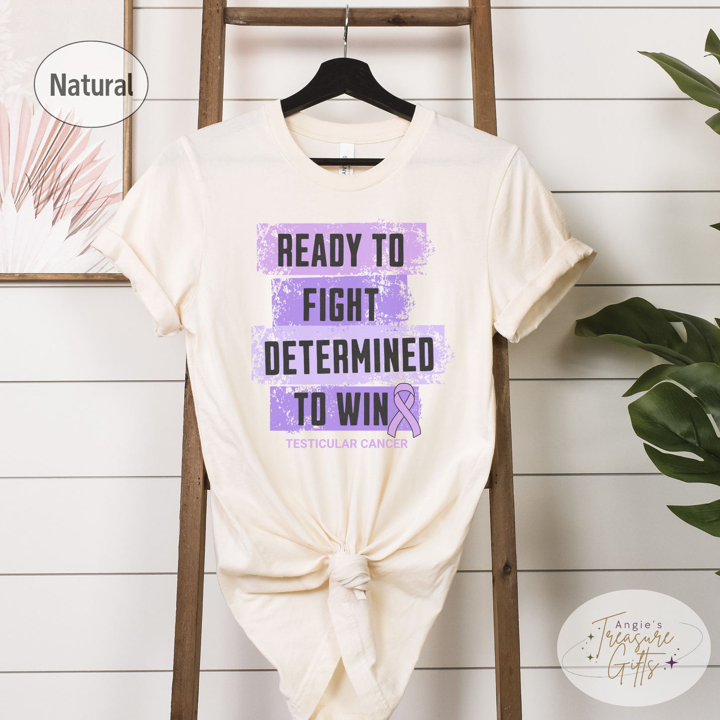 Testicular Cancer Awareness T-Shirt – Light Purple Ribbon Survivor Gift – Ready to Fight Determined to Win