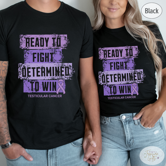 Testicular Cancer Awareness T-Shirt – Light Purple Ribbon Survivor Gift – Ready to Fight Determined to Win