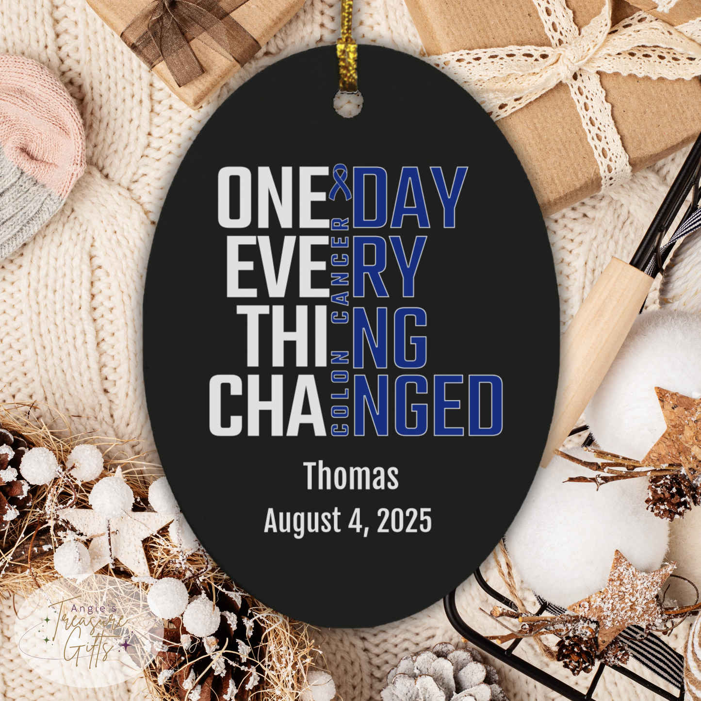 One Day Everything Changed Colon Cancer Awareness Ornament – Personalized Survivor Gift