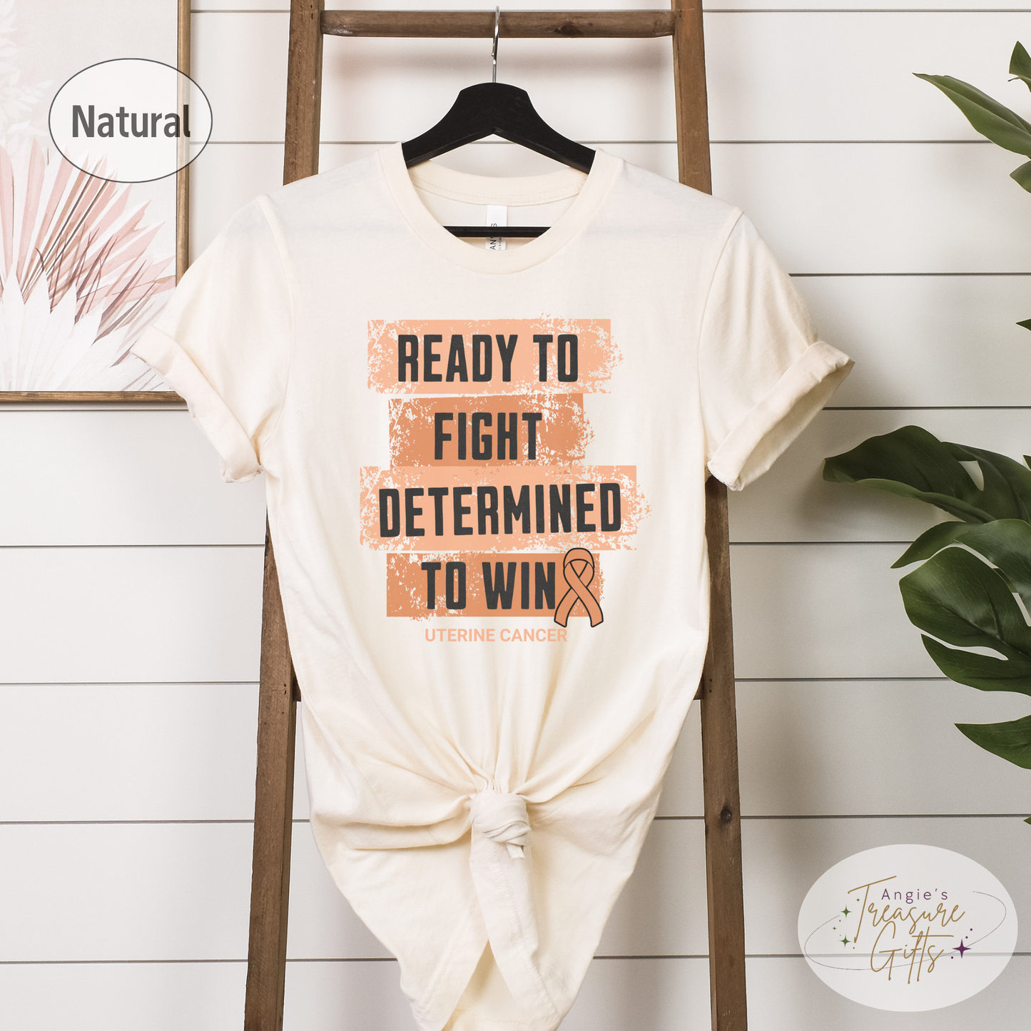 Uterine Cancer Awareness T-Shirt – Peach Ribbon Survivor Gift – Ready to Fight Determined to Win