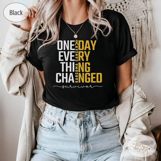 Sarcoma Cancer Survivor Tshirt, One Day Everything Changed Tee, Yellow Ribbon Awareness Shirt for Sarcoma Warrrior