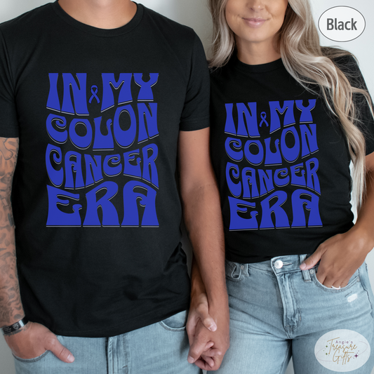 In My Colon Cancer Era Shirt – Dark Blue Awareness Ribbon – Bella Canvas 3001 Unisex Tee