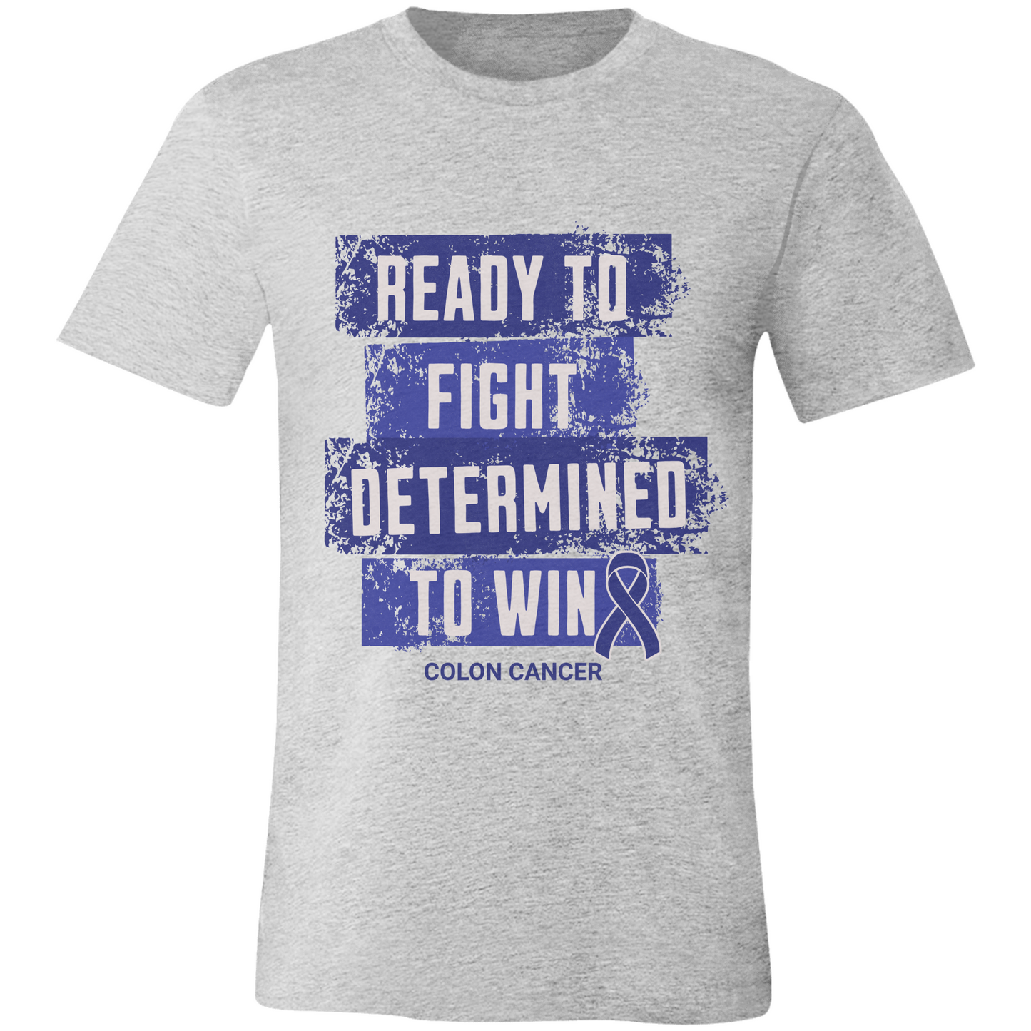 Colon Cancer Awareness T-Shirt – Ready to Fight Determined to Win – Blue Ribbon Survivor Gift