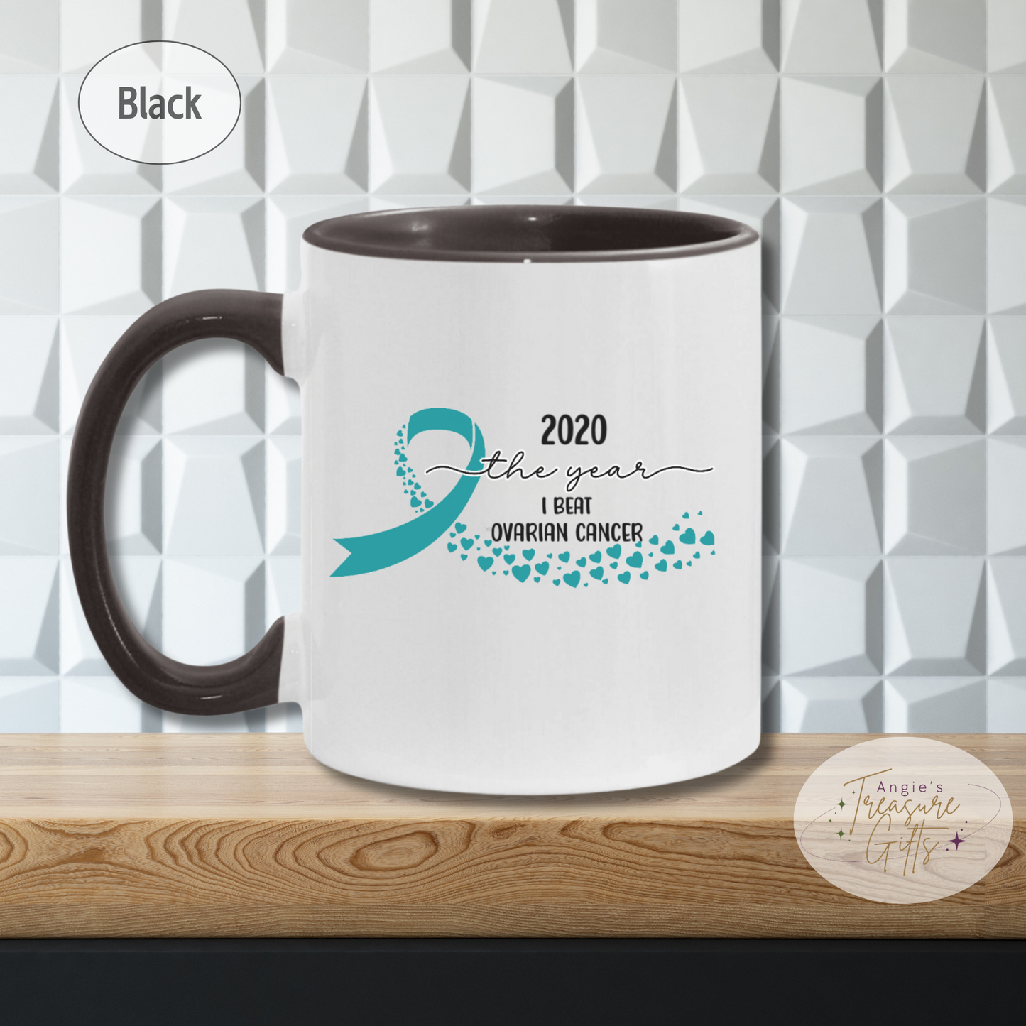 Personalized Ovarian Cancer Survivor Mug – Teal Awareness Ribbon Coffee Cup