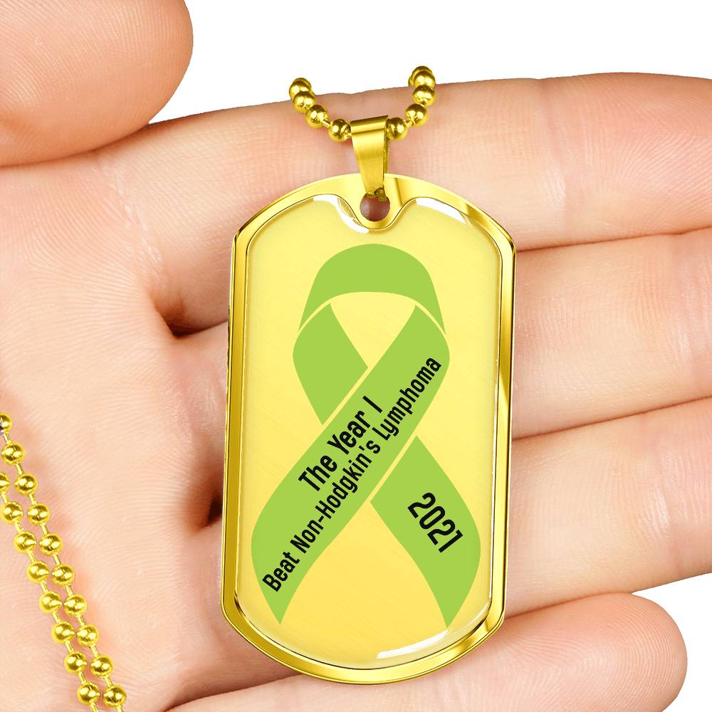 Custom Non-Hodgkin's Lymphoma Necklace, I Beat Non-Hodgkin's Lymphoma Personalized Gift, Cancer Survivor Customized Jewelry, Green Ribbon