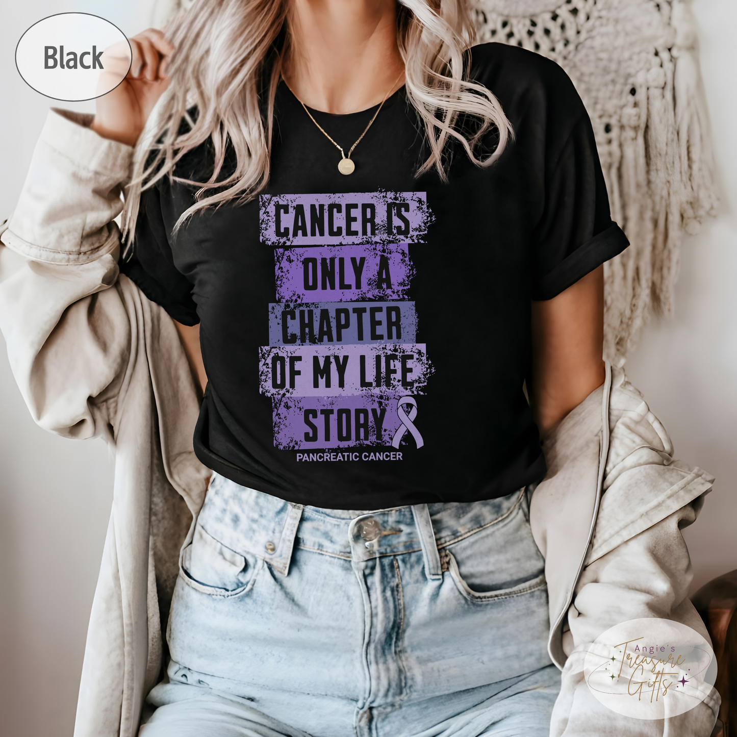 Pancreatic Cancer Awareness T-Shirt – Cancer Is Only a Chapter of My Life Story – Purple Ribbon Survivor & Support Shirt