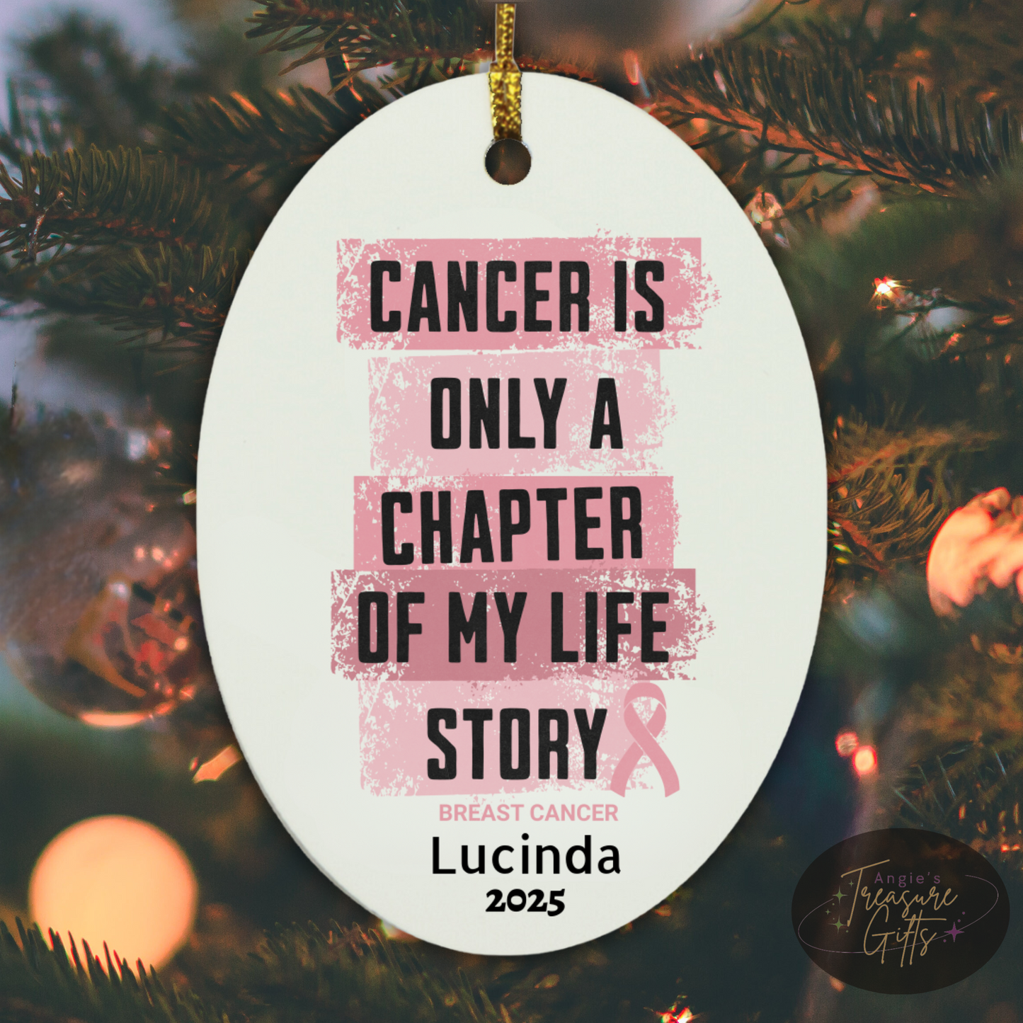 Personalized Breast Cancer Ornament – “Ready to Fight, Determined to Win” Pink Ribbon – Custom Name & Year