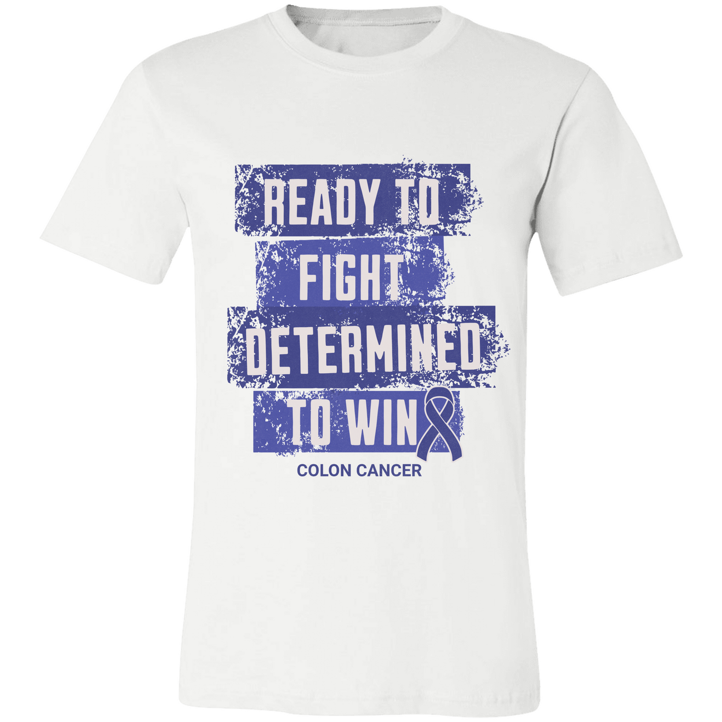 Colon Cancer Awareness T-Shirt – Ready to Fight Determined to Win – Blue Ribbon Survivor Gift