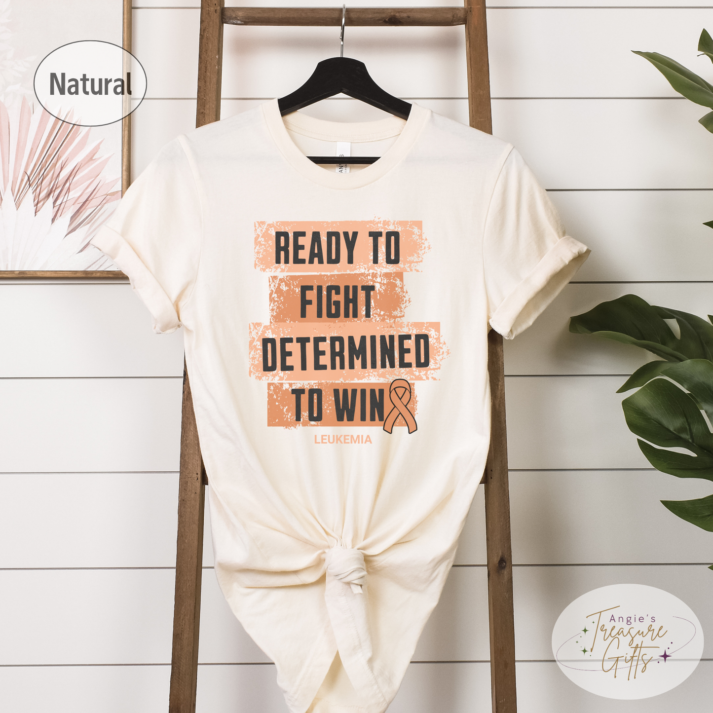 Leukemia Awareness T-Shirt – Orange Ribbon Survivor Gift – Ready to Fight Determined to Win