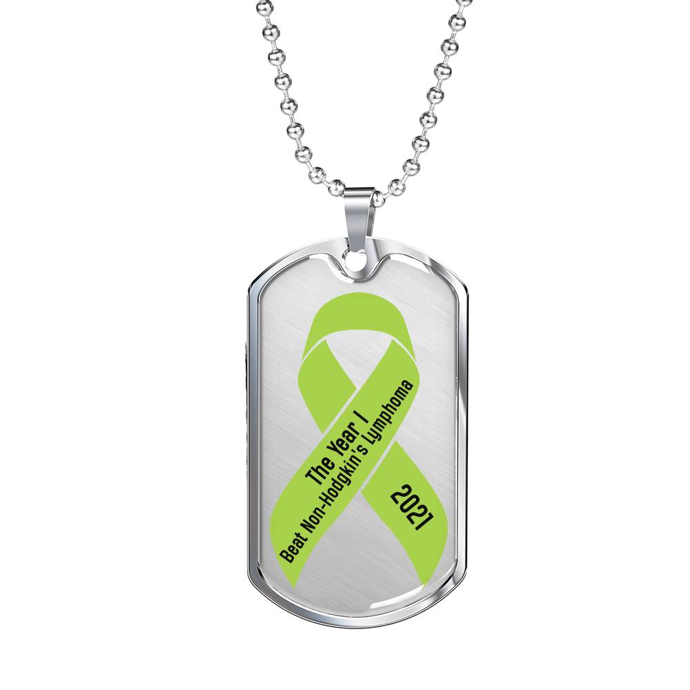 Custom Non-Hodgkin's Lymphoma Necklace, I Beat Non-Hodgkin's Lymphoma Personalized Gift, Cancer Survivor Customized Jewelry, Green Ribbon