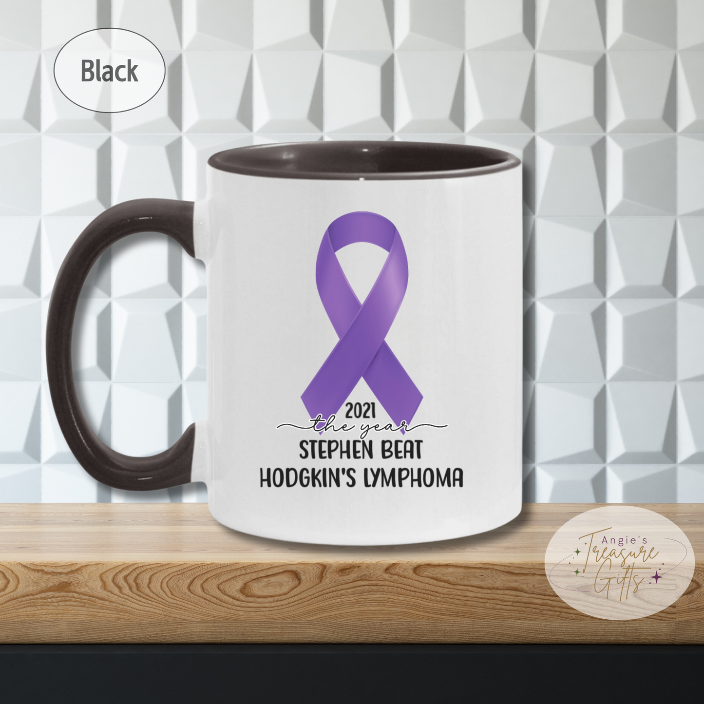 Personalized Hodgkin’s Lymphoma Survivor Mug – Purple Awareness Ribbon Coffee Cup