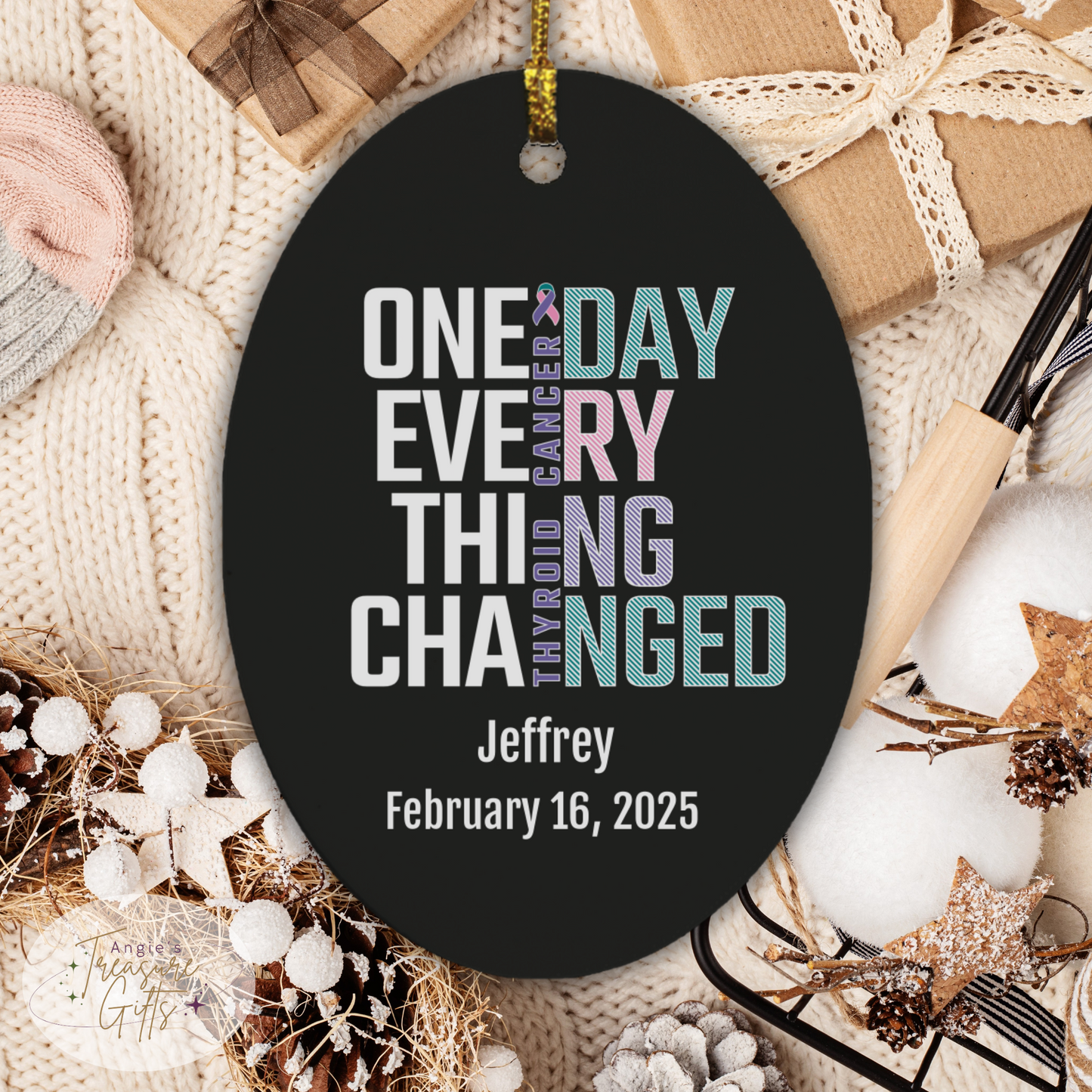 One Day Everything Changed Thyroid Cancer Awareness Ornament – Personalized Survivor Gift