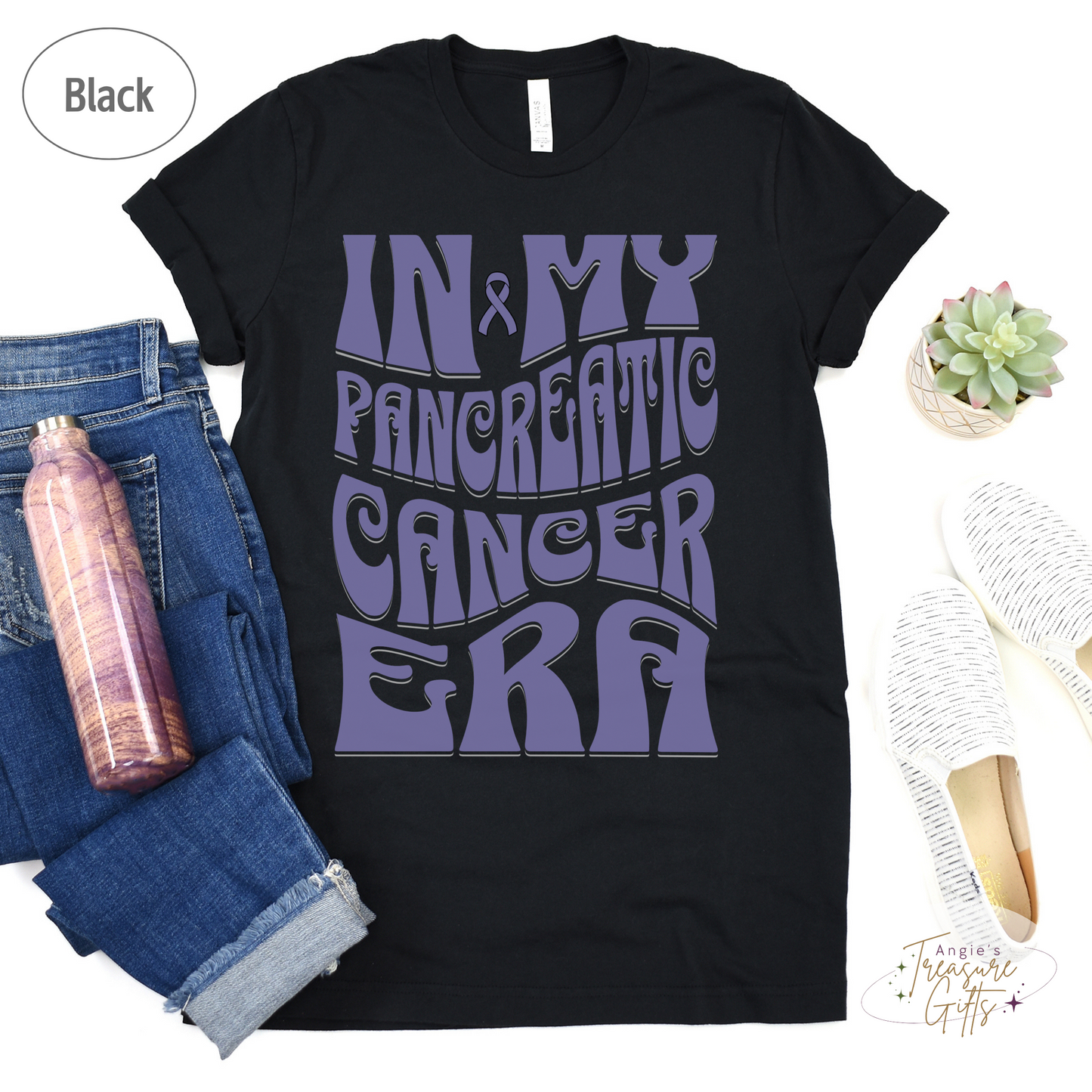 In My Pancreatic Cancer Era Shirt – Purple Awareness Ribbon – Bella Canvas 3001 Unisex Tee – Cancer Support Gift