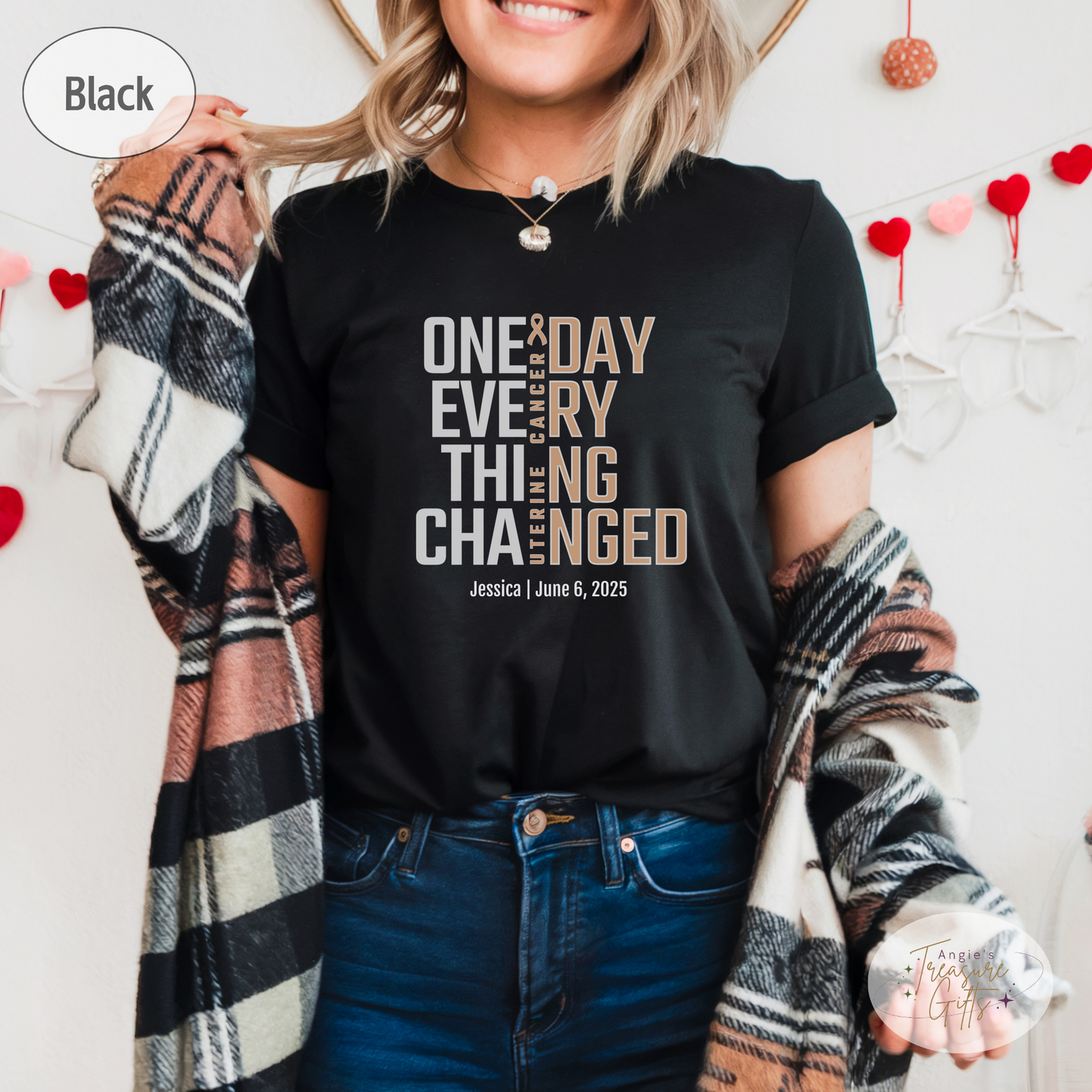 Personalized Uterine Cancer Awareness T-Shirt – One Day Everything Changed – Custom Survivor, Warrior, Memorial Gift