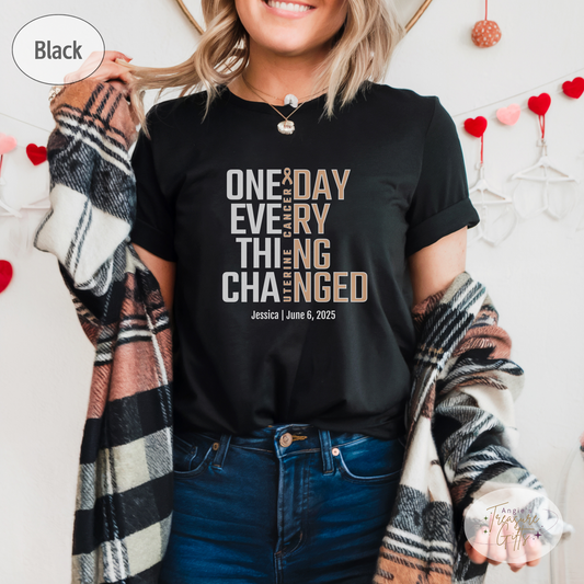 Personalized Uterine Cancer Awareness T-Shirt – One Day Everything Changed – Custom Survivor, Warrior, Memorial Gift