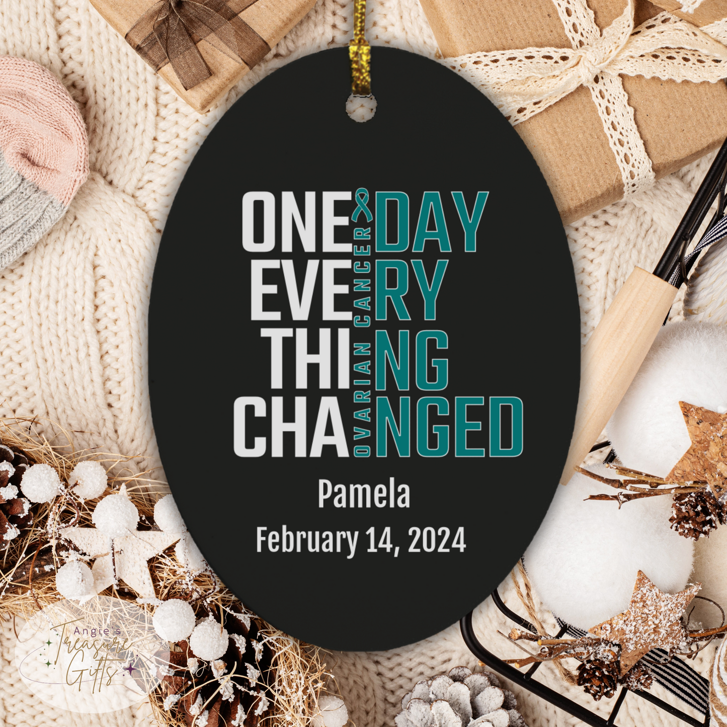 One Day Everything Changed Ovarian Cancer Awareness Ornament – Personalized Survivor Gift
