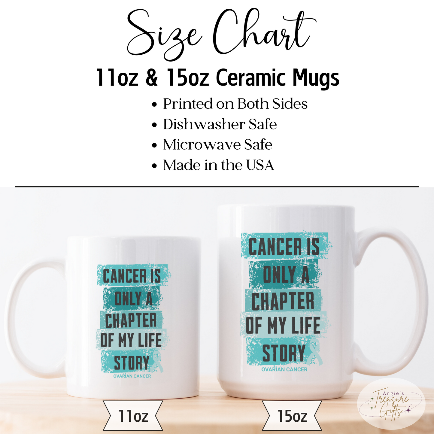 Ovarian Cancer Survivor Mug - Teal Ribbon Ceramic Mug - Women's Cancer Awareness, Mother's Day Gift for Cancer Survivor