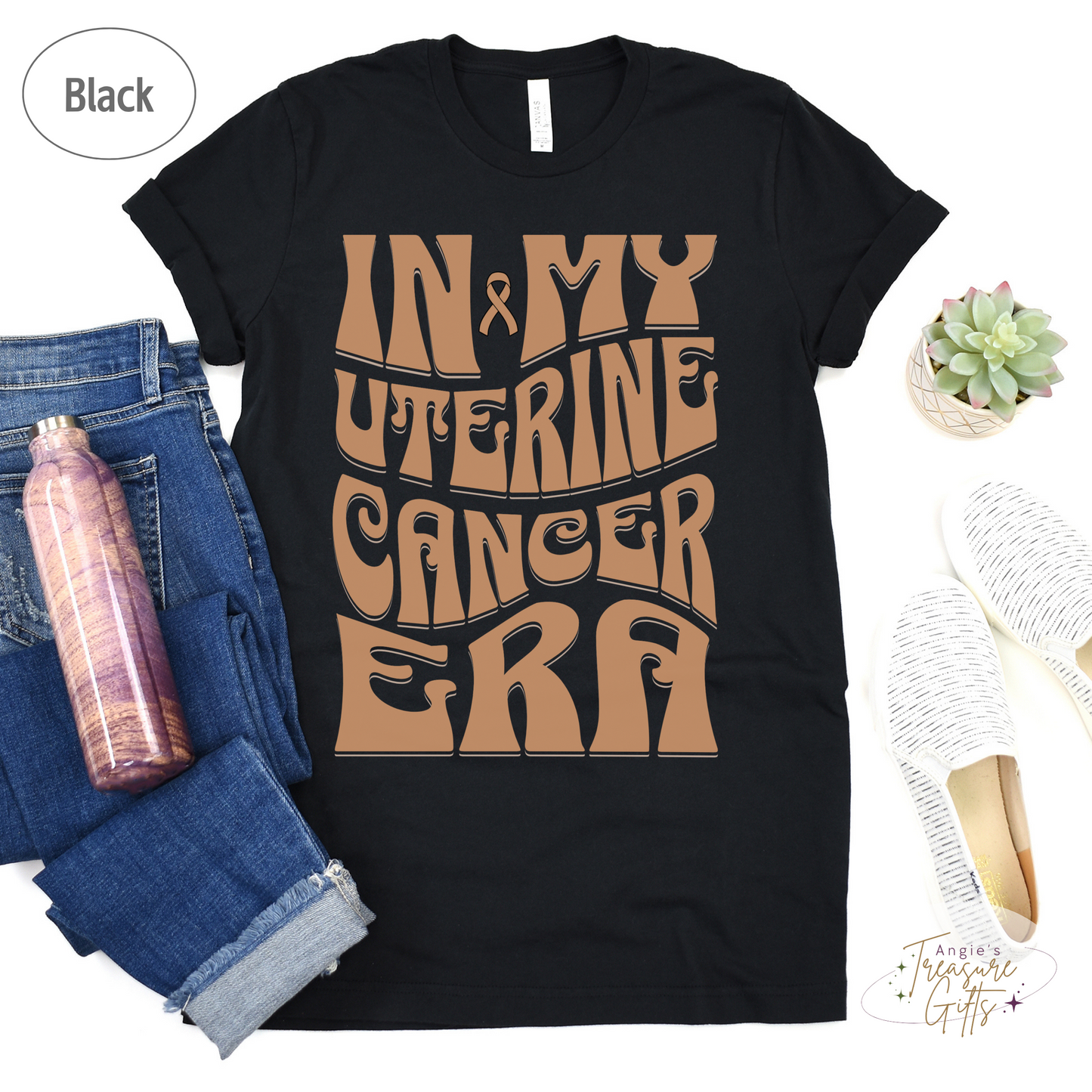 In My Uterine Cancer Era Shirt – Peach Awareness Ribbon – Bella Canvas 3001 Unisex Tee – Cancer Support Gift