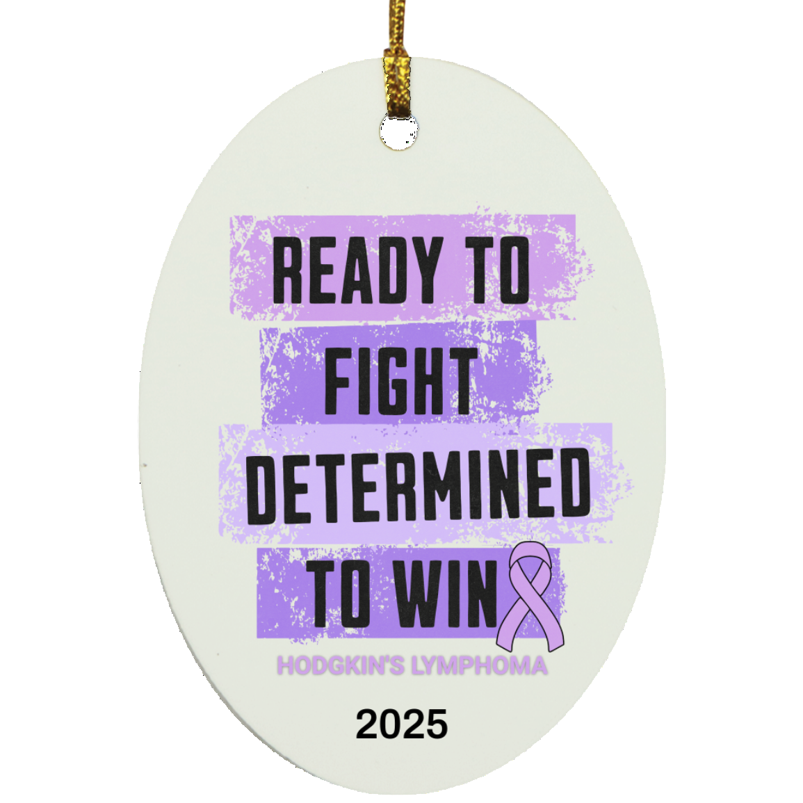 Personalized Hodgkin’s Lymphoma Ornament – “Ready to Fight, Determined to Win” Purple Ribbon