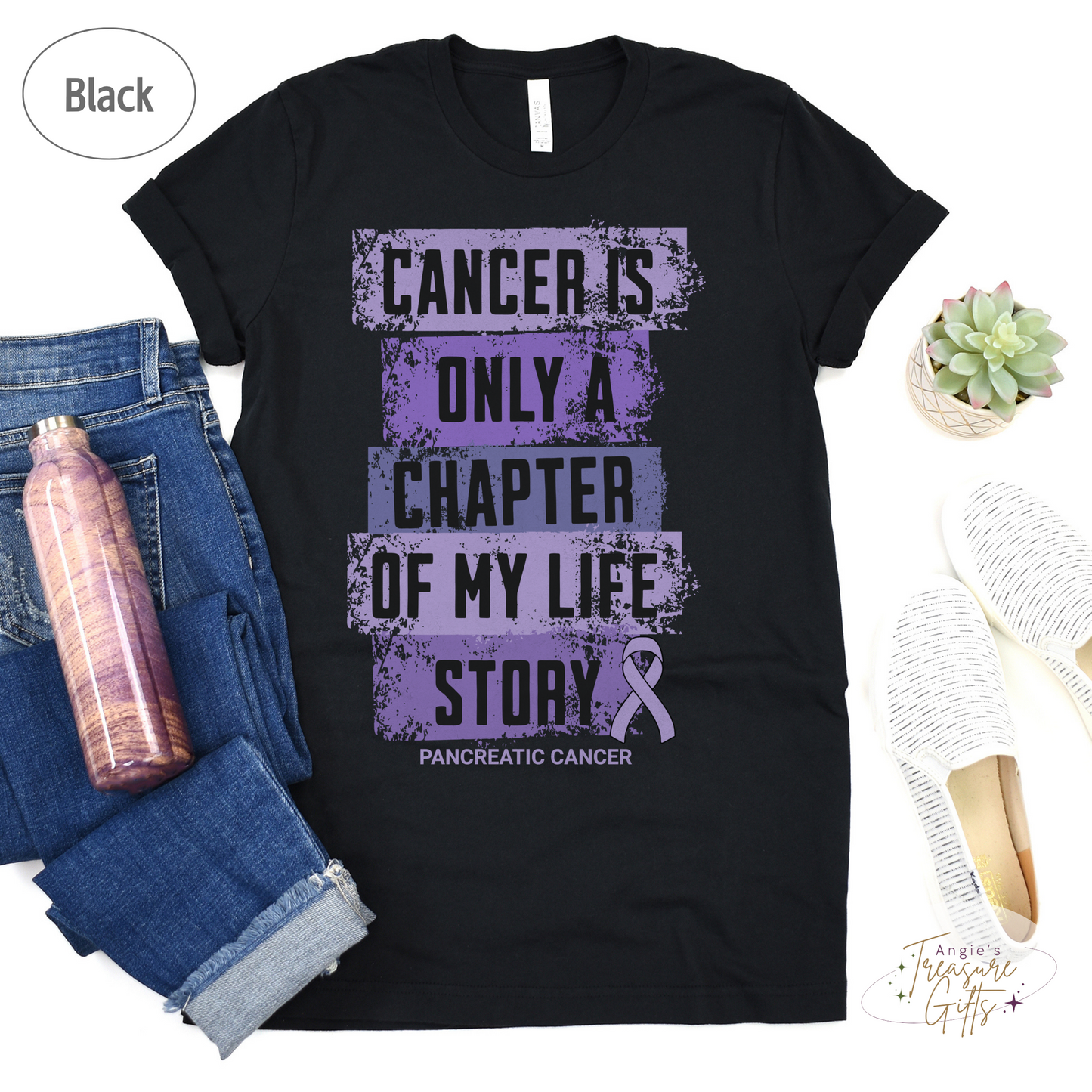Pancreatic Cancer Awareness T-Shirt – Cancer Is Only a Chapter of My Life Story – Purple Ribbon Survivor & Support Shirt