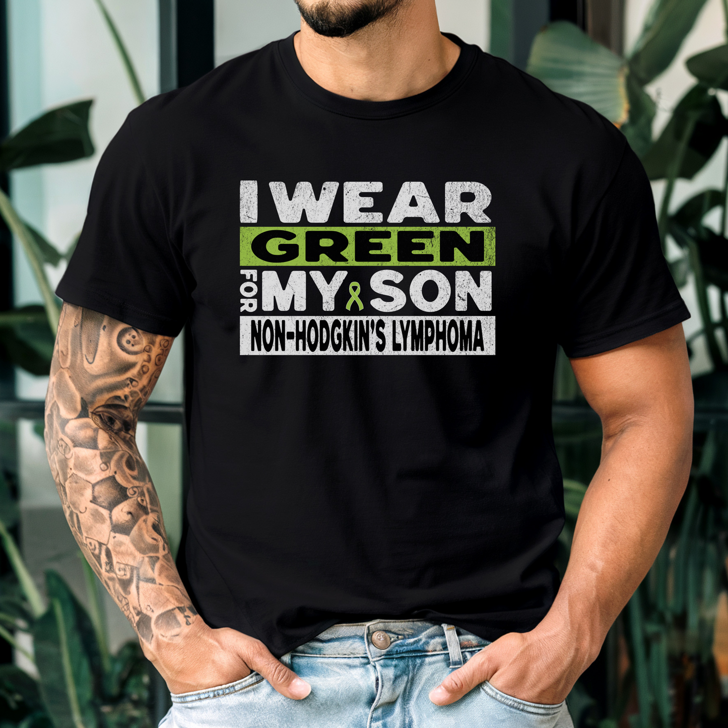 Non-Hodgkin's Lymphoma Awareness T-Shirt for Mom or Dad, I Wear Green For My Son Shirt, Cancer Support Squad Sweatshirt Tee