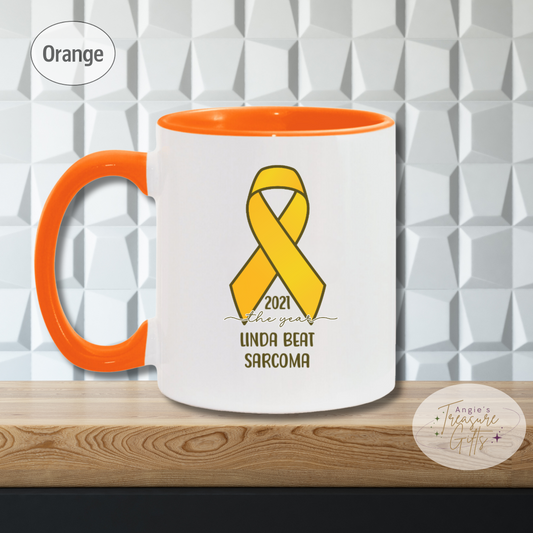 Personalized Sarcoma Cancer Survivor Mug – Yellow Awareness Ribbon Coffee Cup