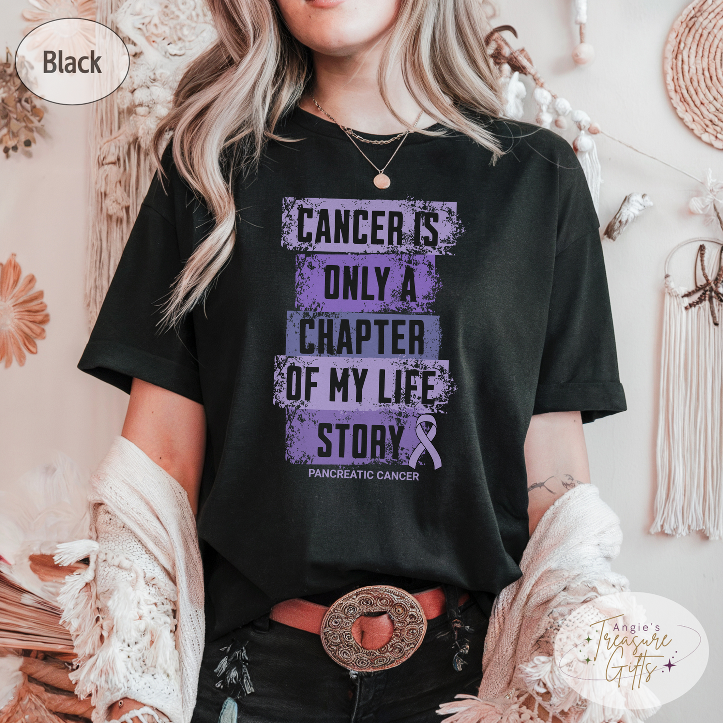 Pancreatic Cancer Awareness T-Shirt – Cancer Is Only a Chapter of My Life Story – Purple Ribbon Survivor & Support Shirt
