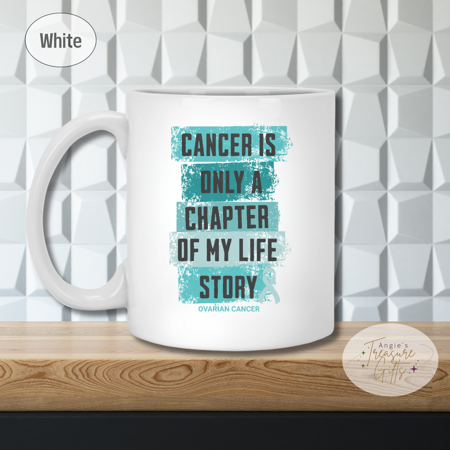 Ovarian Cancer Survivor Mug - Teal Ribbon Ceramic Mug - Women's Cancer Awareness, Mother's Day Gift for Cancer Survivor