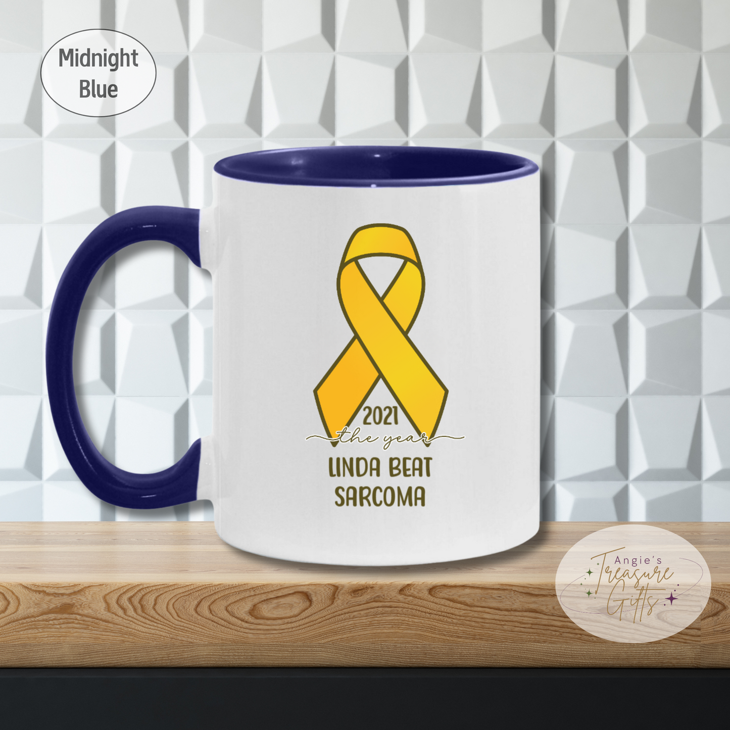 Personalized Sarcoma Cancer Survivor Mug – Yellow Awareness Ribbon Coffee Cup