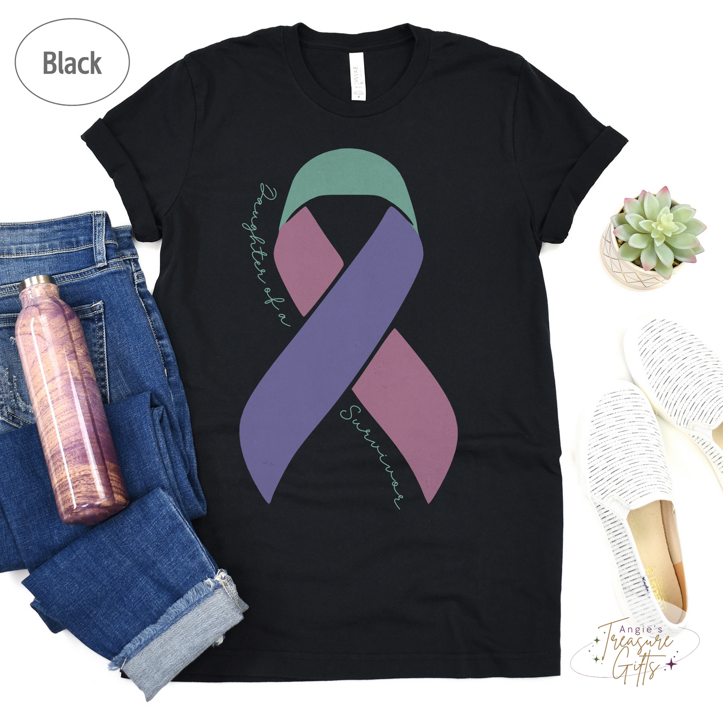 Personalized Thyroid Cancer Awareness Shirt – Teal, Pink & Purple Ribbon Tee – Customizable Survivor, Warrior, Fighter Support – Bella Canvas 3001