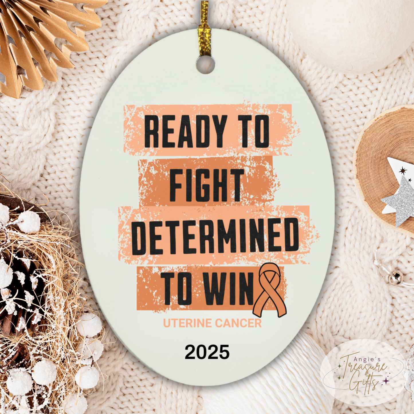 Personalized Uterine Cancer Awareness Ornaments – Peach Ribbon Keepsakes
