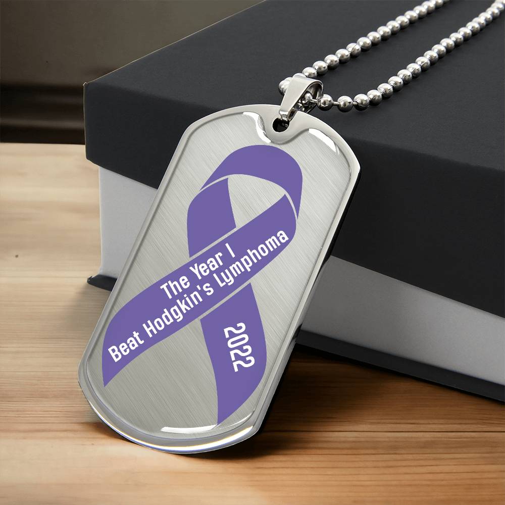 Custom Hodgkin's Lymphoma Necklace, I Beat Hodgkin's Lymphoma Gift, Cancer Survivor Personalized Dog Tag Gift, Cancer Bell Celebration