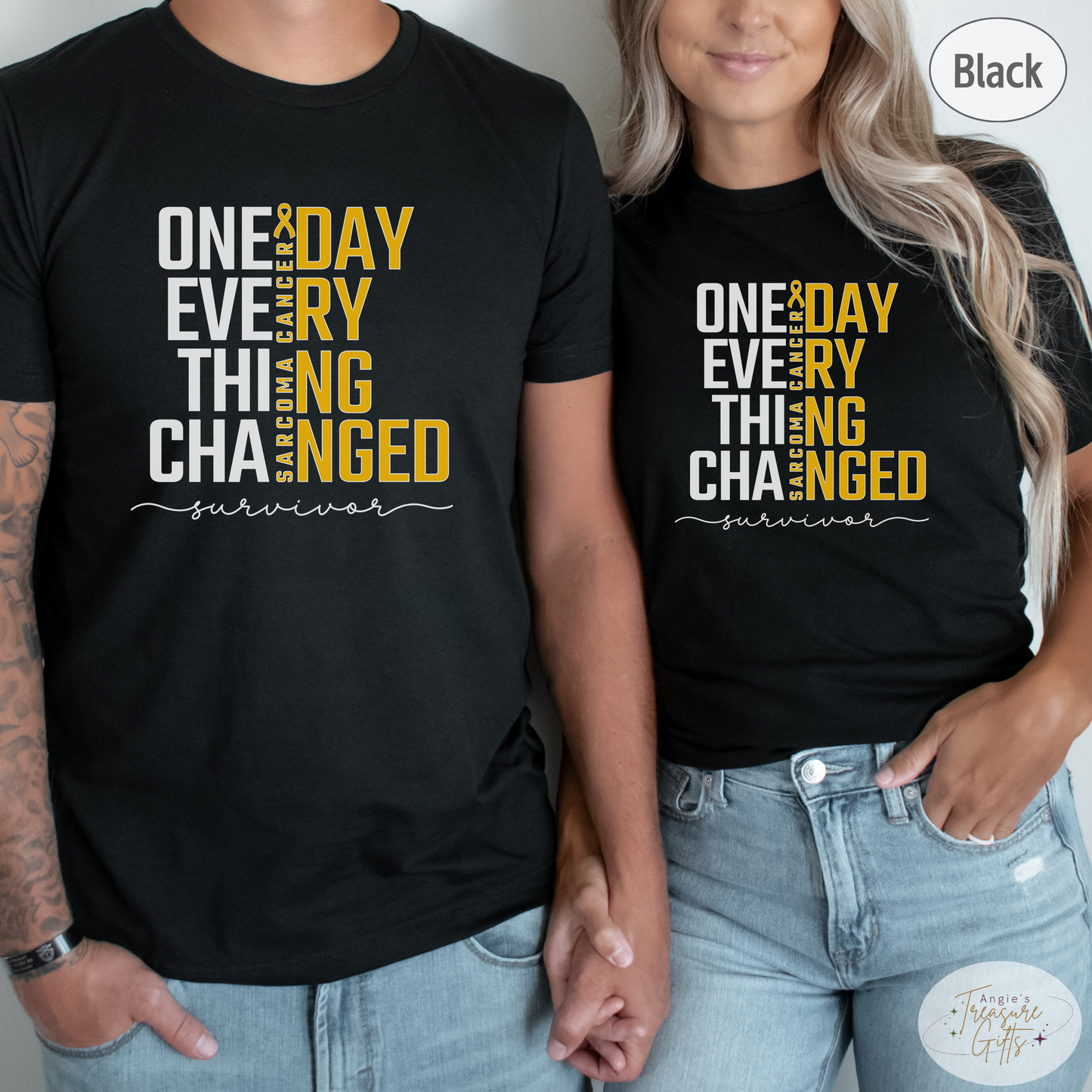 Sarcoma Cancer Survivor Tshirt, One Day Everything Changed Tee, Yellow Ribbon Awareness Shirt for Sarcoma Warrrior