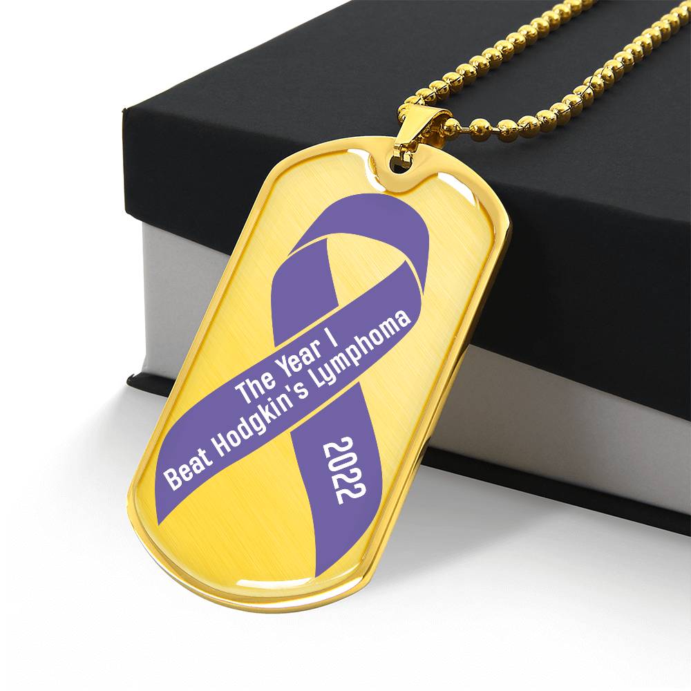 Custom Hodgkin's Lymphoma Necklace, I Beat Hodgkin's Lymphoma Gift, Cancer Survivor Personalized Dog Tag Gift, Cancer Bell Celebration