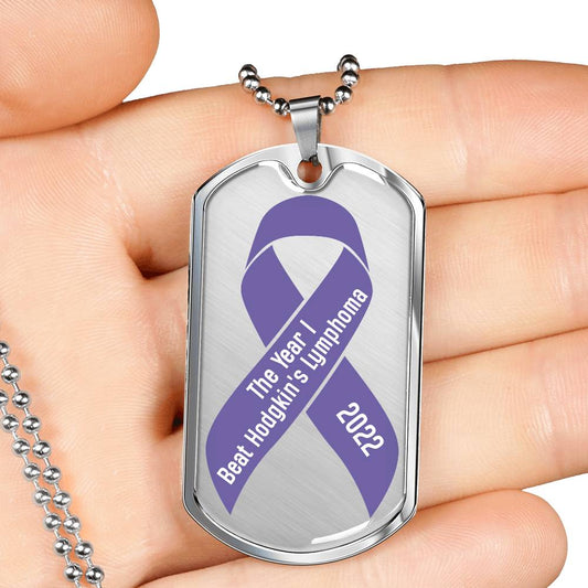 Custom Hodgkin's Lymphoma Necklace, I Beat Hodgkin's Lymphoma Gift, Cancer Survivor Personalized Dog Tag Gift, Cancer Bell Celebration