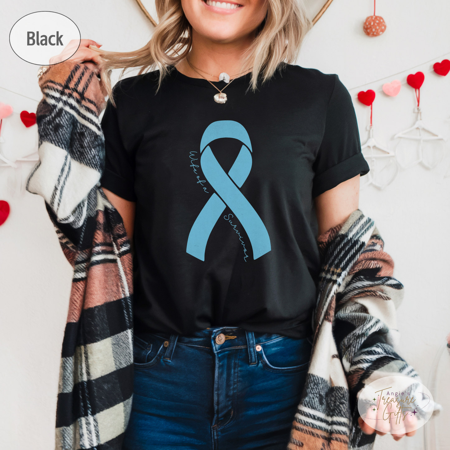 Personalized Prostate Cancer Awareness Shirt – Light Blue Ribbon Tee – Customizable Survivor, Warrior, Fighter Support – Bella Canvas 3001