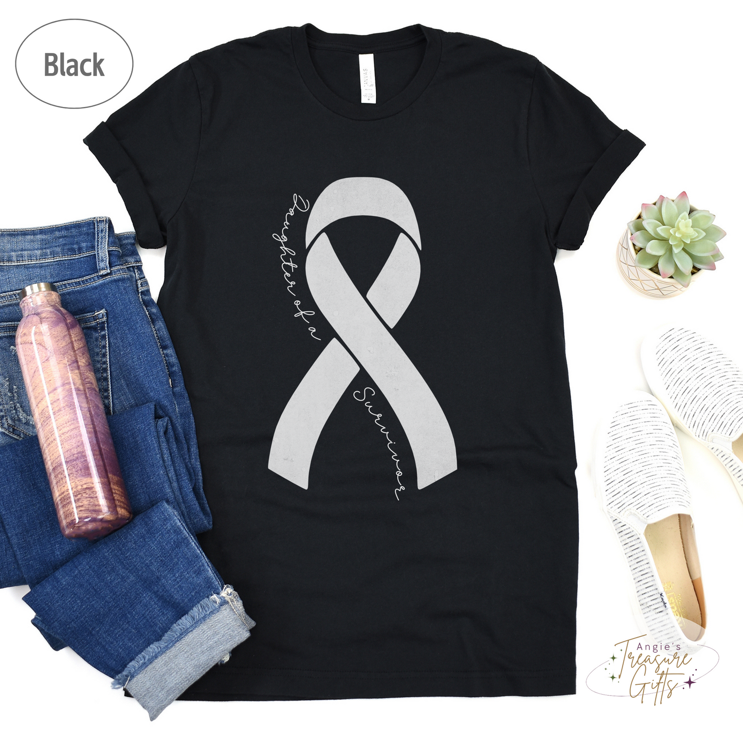 Personalized Lung Cancer Awareness Shirt – White Ribbon Tee – Customizable Survivor, Warrior, Fighter Support – Bella Canvas 3001