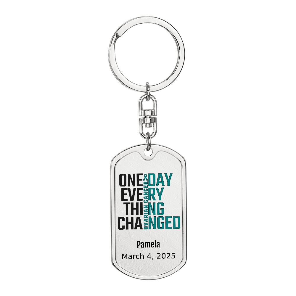 Personalized Ovarian Cancer Dog Tag Necklace or Keychain – One Day Everything Changed – Custom Cancer Gift & Keepsake