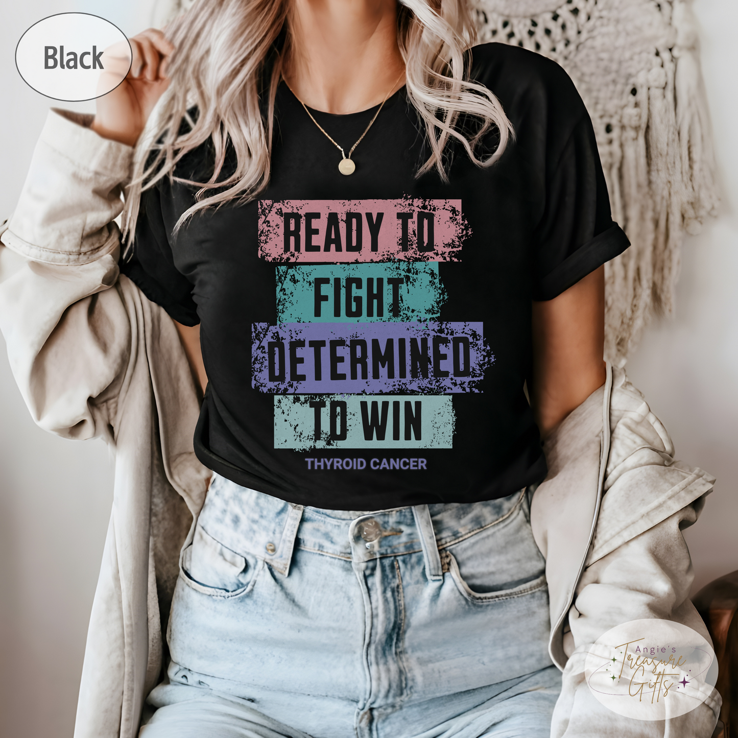 Thyroid Cancer Shirt, Thyroid Cancer Fighter Tee, Cancer Support Squad Tshirt, Pink Teal Purple Ribbon, Size Small to 4XL, Plus Size.