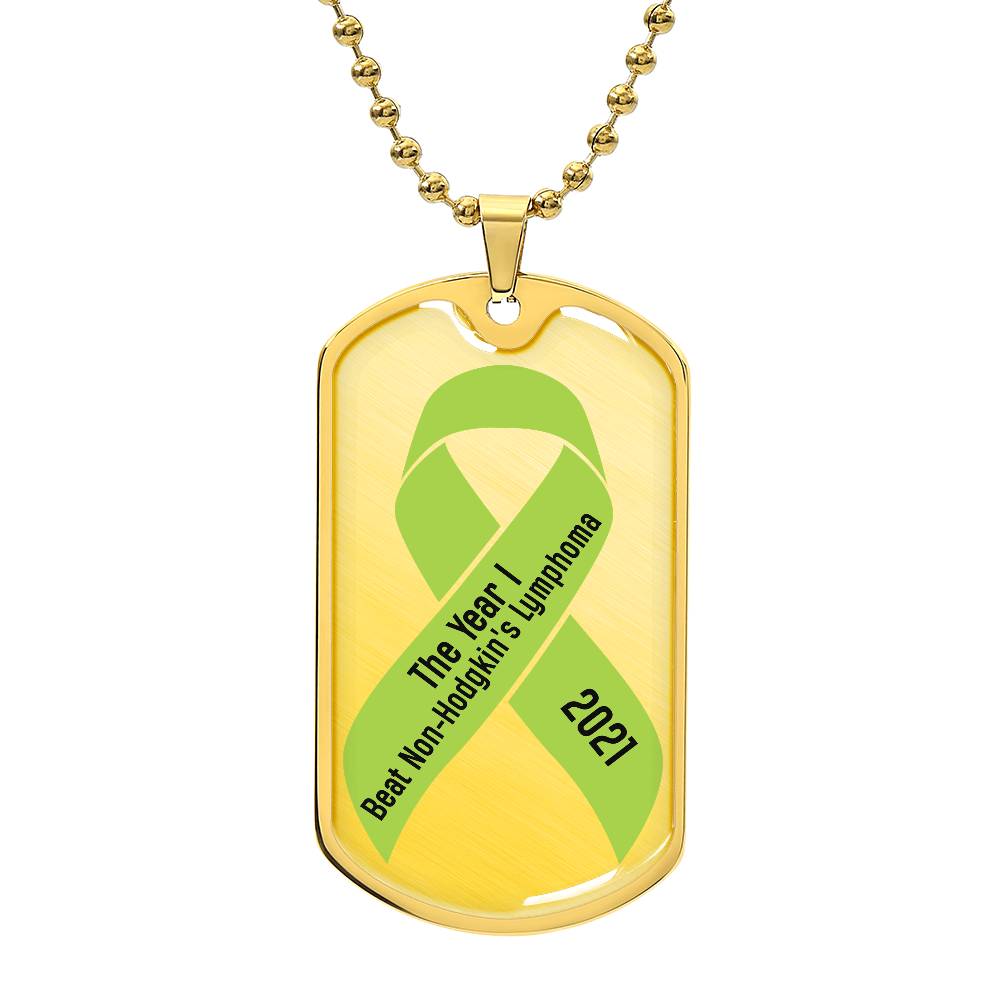Custom Non-Hodgkin's Lymphoma Necklace, I Beat Non-Hodgkin's Lymphoma Personalized Gift, Cancer Survivor Customized Jewelry, Green Ribbon