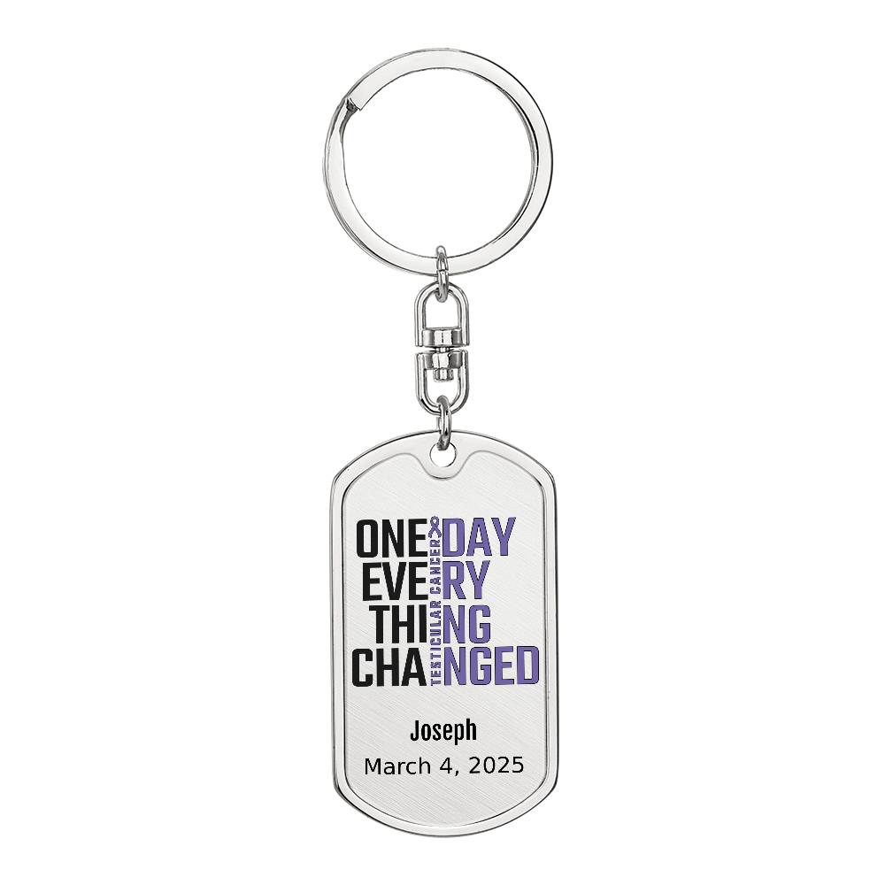 Personalized Testicular Cancer Dog Tag Necklace or Keychain – One Day Everything Changed – Custom Cancer Gift