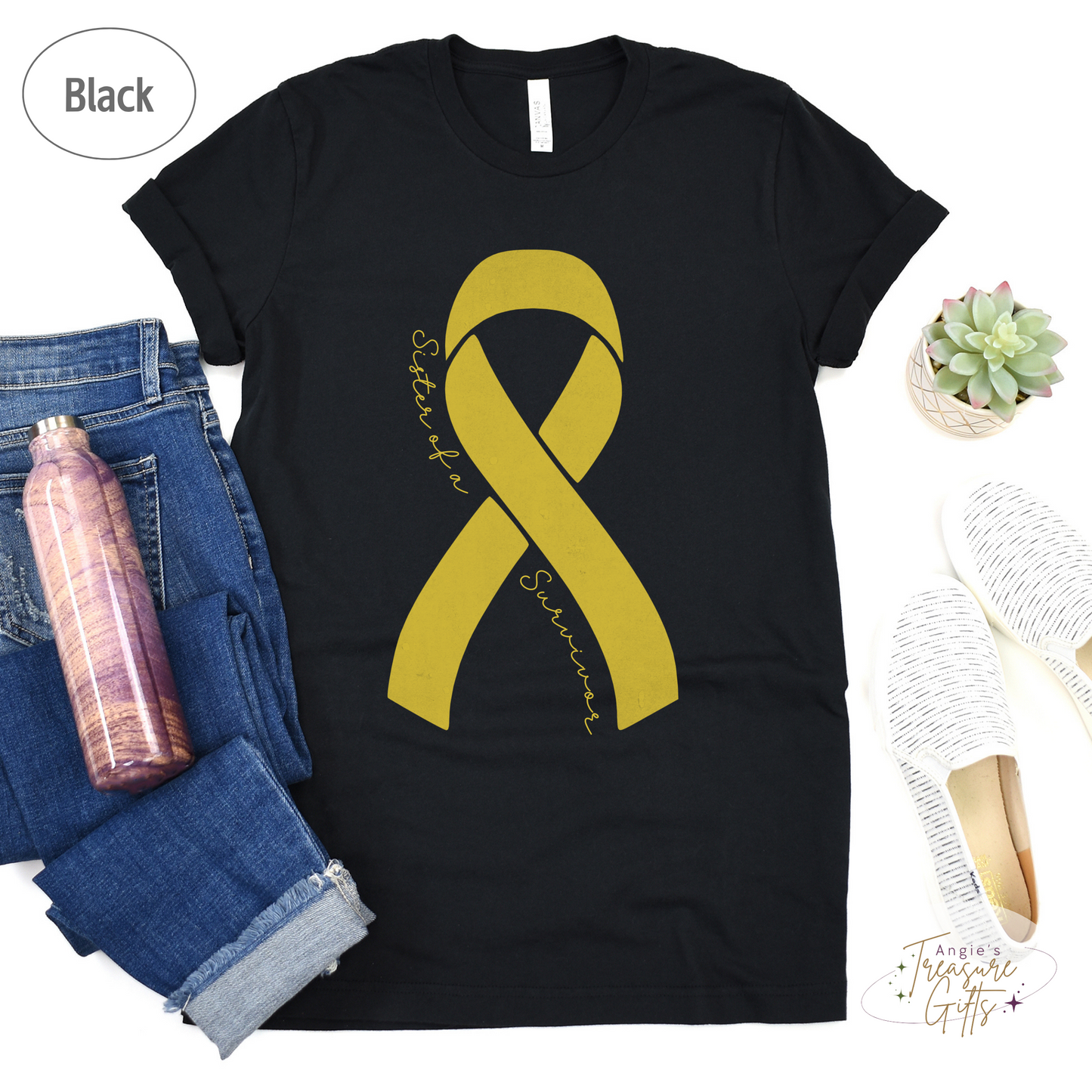 Personalized Sarcoma Cancer Awareness Shirt – Yellow Ribbon Tee – Customizable Survivor, Warrior, Fighter Support – Bella Canvas 3001