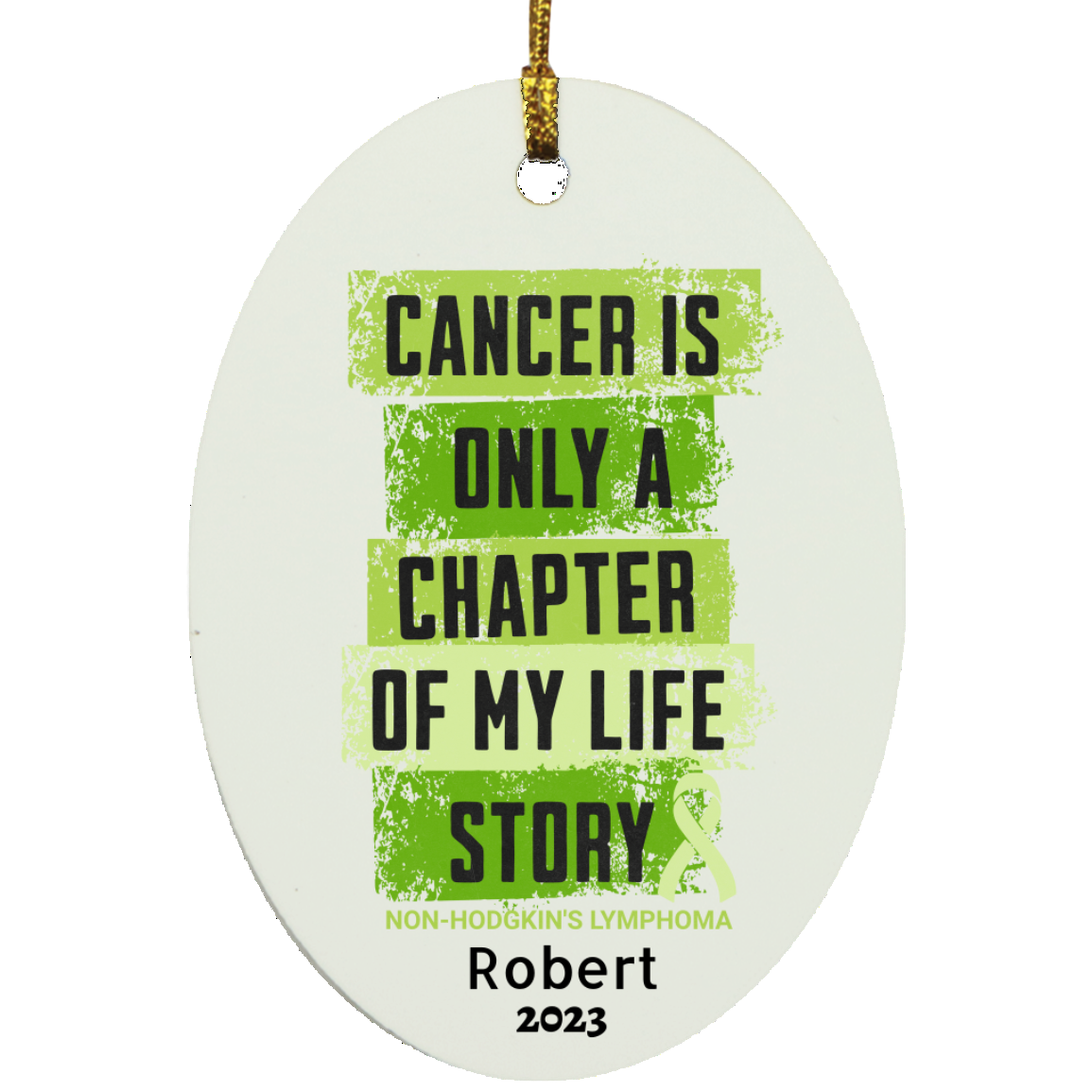 Personalized Non-Hodgkin’s Lymphoma Ornament – “Ready to Fight, Determined to Win” Lime Green Ribbon – Custom Name & Year