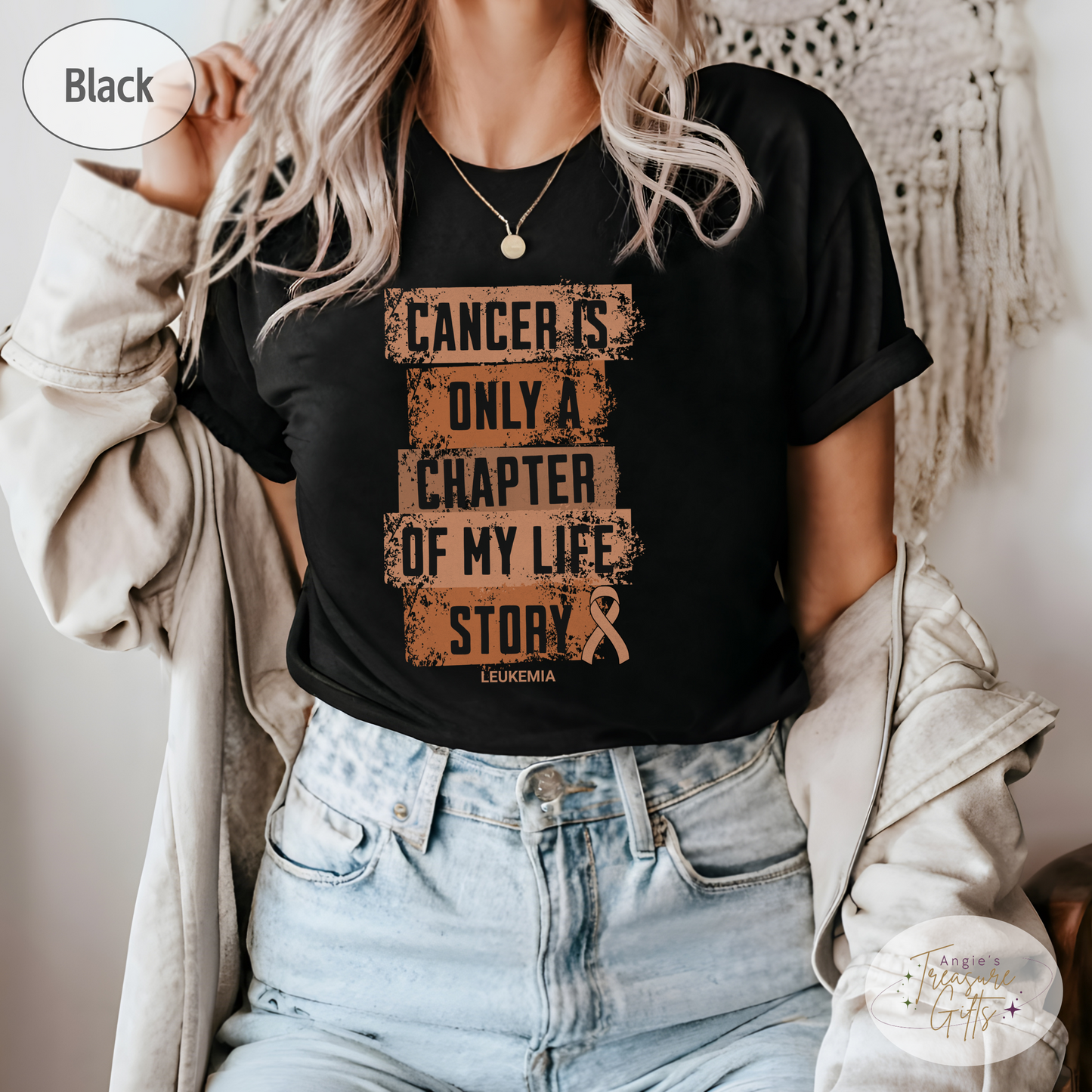 Leukemia Awareness T-Shirt – Cancer Is Only a Chapter of My Life Story – Orange Ribbon Cancer Support & Survivor Shirt